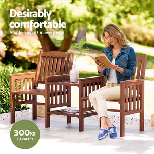 Outdoor Garden Bench | Loveseat Wooden Table & Chairs | Patio Furniture | Brown