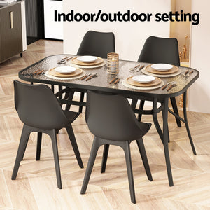 Gardeon Dining Table | 140cm | Outdoor Use | Steel Frame | Tempered Glass Top | Black