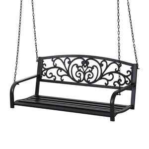 Outdoor Porch Swing Chair | Patio Furniture | Floral Backrest | 2 Seater | Black