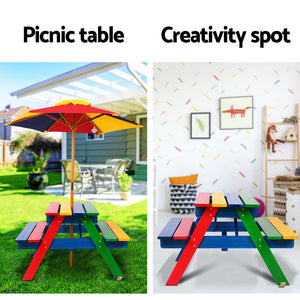 Wooden Picnic Table Set With Umbrella