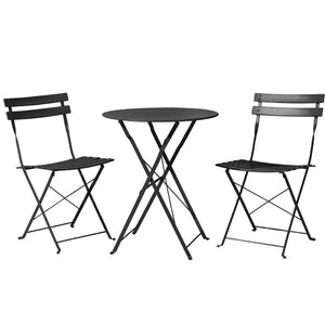 3PC Outdoor Bistro Set | Steel Table and Chairs | Patio Furniture | Black