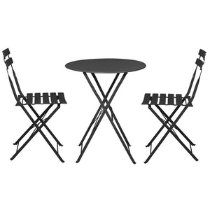 3PC Outdoor Bistro Set | Steel Table and Chairs | Patio Furniture | Black