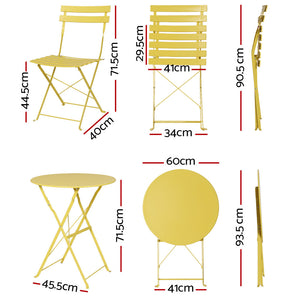 3PC Outdoor Bistro Set | Steel Table and Chairs | Patio Furniture | Yellow