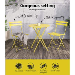 3PC Outdoor Bistro Set | Steel Table and Chairs | Patio Furniture | Yellow