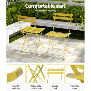 3PC Outdoor Bistro Set | Steel Table and Chairs | Patio Furniture | Yellow
