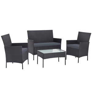 4 Seater Outdoor Sofa Set | Wicker Setting | Table Chair Furniture | Dark Grey