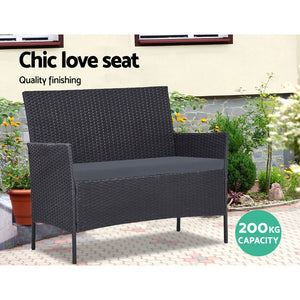 4 Seater Outdoor Sofa Set | Wicker Setting | Table Chair Furniture | Dark Grey