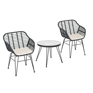 3PC Outdoor Furniture Bistro Set | Lounge Setting | Table Chairs | Cushion Patio | Grey