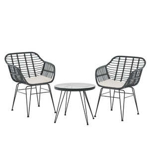 3PC Outdoor Furniture Bistro Set | Lounge Setting | Table Chairs | Cushion Patio | Grey
