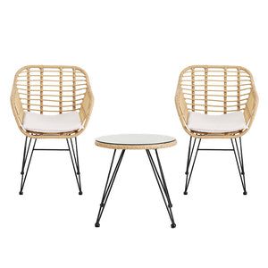 Gardeon Outdoor Furniture Bistro Set | 3PC | Lounge Setting Table Chairs | Cushion Patio | Grey