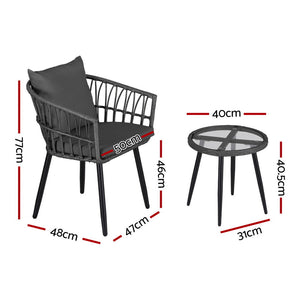 Outdoor Bistro Set 3pc | Table + 2 Chairs | Patio Lounge Setting | Grey