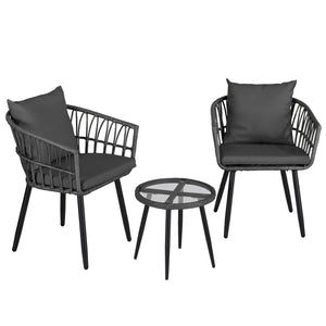 Outdoor Bistro Set 3pc | Table + 2 Chairs | Patio Lounge Setting | Grey