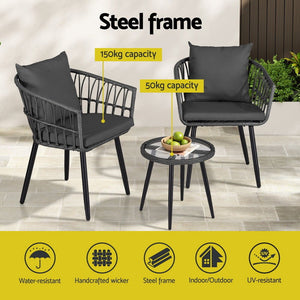 Outdoor Bistro Set 3pc | Table + 2 Chairs | Patio Lounge Setting | Grey
