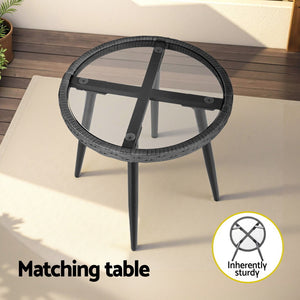 Outdoor Bistro Set 3pc | Table + 2 Chairs | Patio Lounge Setting | Grey