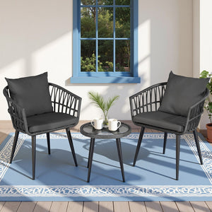 Outdoor Bistro Set 3pc | Table + 2 Chairs | Patio Lounge Setting | Grey