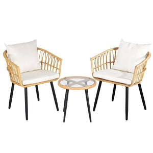Outdoor Bistro Set 3pc | Table + 2 Chairs | Patio Lounge Setting | Natural