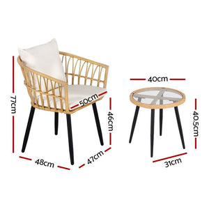 Outdoor Bistro Set 3pc | Table + 2 Chairs | Patio Lounge Setting | Natural