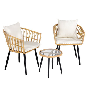 Outdoor Bistro Set 3pc | Table + 2 Chairs | Patio Lounge Setting | Natural
