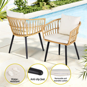 Outdoor Bistro Set 3pc | Table + 2 Chairs | Patio Lounge Setting | Natural