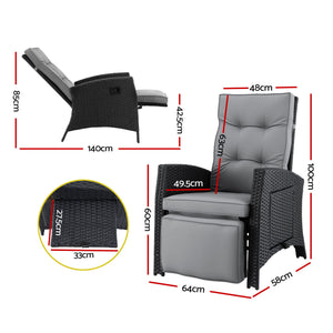 Outdoor Recliner Chair | Wicker Sun Lounger | Adjustable Patio Furniture | Black