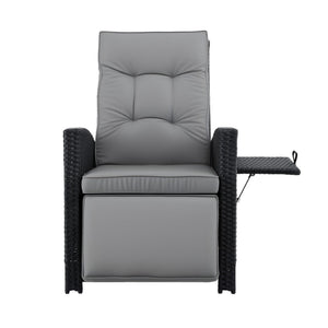 Outdoor Recliner Chair | Wicker Sun Lounger | Adjustable Patio Furniture | Black