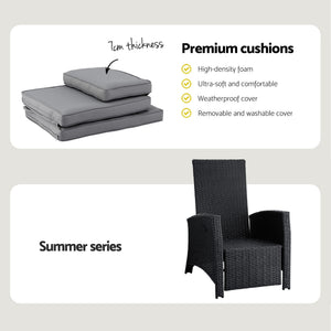 Outdoor Recliner Chair | Wicker Sun Lounger | Adjustable Patio Furniture | Black