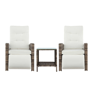 Gardeon 3PC Outdoor Bistro Set Recliner Chairs Table Sun lounge Patio Furniture Wicker Adjustable