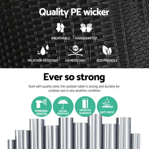 Coffee Side Table | Wicker Desk | Rattan Outdoor Furniture | Garden | Black