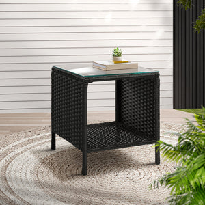 Coffee Side Table | Wicker Desk | Rattan Outdoor Furniture | Garden | Black