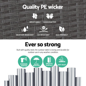 Coffee Side Table | Wicker Desk | Rattan Outdoor Furniture | Garden | Grey