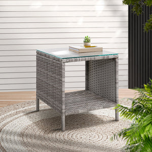 Coffee Side Table | Wicker Desk | Rattan Outdoor Furniture | Garden | Grey