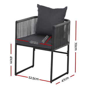 Outdoor Dining Chairs Set 2pc | Woven Rope Seat | Steel Frame