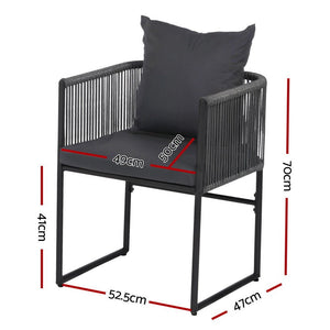 Outdoor Dining Chairs Set 2pc | Woven Rope Seat | Steel Frame