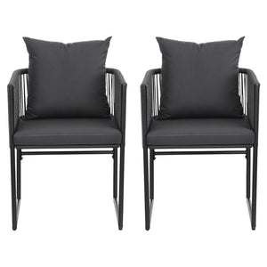Outdoor Dining Chairs Set 2pc | Woven Rope Seat | Steel Frame