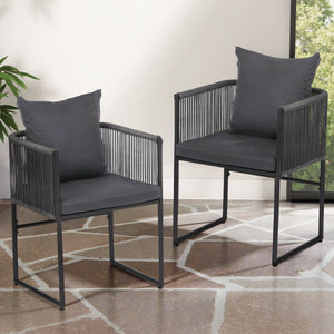 Outdoor Dining Chairs Set 2pc | Woven Rope Seat | Steel Frame