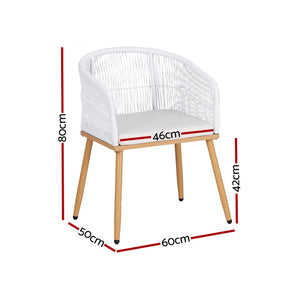 Outdoor Wicker Dining Chairs Set 2pc | Steel Frame | White