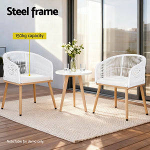 Outdoor Wicker Dining Chairs Set 2pc | Steel Frame | White