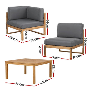 Outdoor Sofa Set 4pc | Wooden Lounge Setting | 5-Piece Configuration