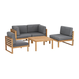 Outdoor Sofa Set 4pc | Wooden Lounge Setting | 5-Piece Configuration
