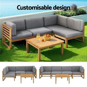 Outdoor Sofa Set 4pc | Wooden Lounge Setting | 5-Piece Configuration
