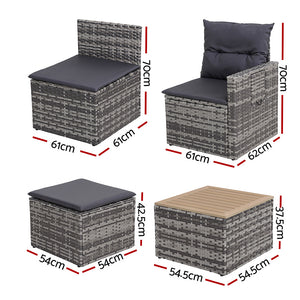 Outdoor Rattan Sofa Set 5pc | 4 Seater | Coffee Table | Grey