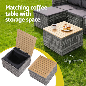 Outdoor Rattan Sofa Set 5pc | 4 Seater | Coffee Table | Grey