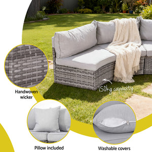 Outdoor Rattan Sofa Set | 4 Seater | 7pc Table & Chairs | Patio Furniture