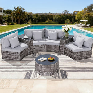 Outdoor Rattan Sofa Set | 4 Seater | 7pc Table & Chairs | Patio Furniture