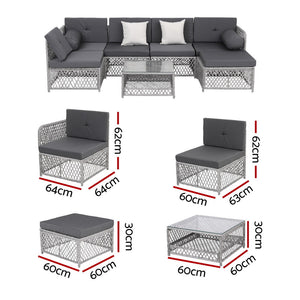 Outdoor Rattan Sofa Set 6 Seater | 7pc Table & Chairs | Patio Furniture