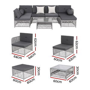Outdoor Rattan Sofa Set 6 Seater | 7pc Table & Chairs | Patio Furniture