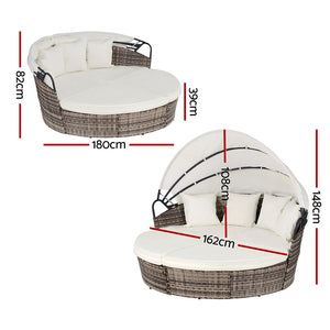 Outdoor Day Bed Set 3pc | Wicker Sun Lounge Setting | Beige