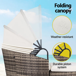 Outdoor Day Bed Set 3pc | Wicker Sun Lounge Setting | Beige