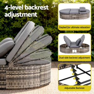 Wicker Day Bed | Outdoor Sun Lounge | Retractable Side Tray Included