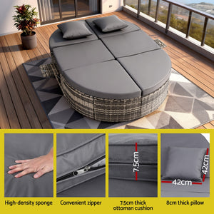 Wicker Day Bed | Outdoor Sun Lounge | Retractable Side Tray Included